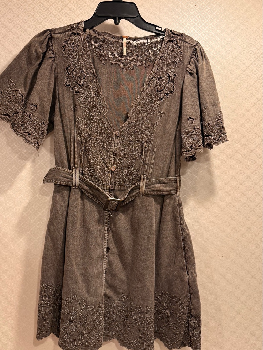 Free People Florian Mini Dress Brown Lace Trim Size M - Picture 7 of 14
